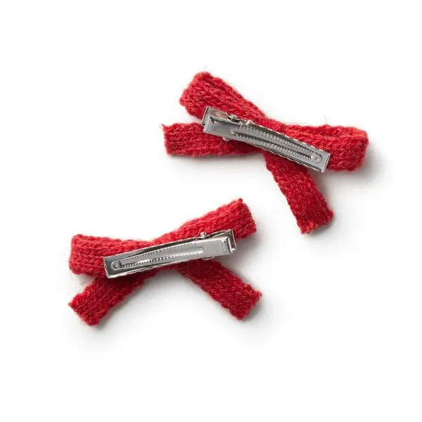 Avery Ribbed Knit Double Clip Set - Red | Soft Ribbed Fabric with Bow Detailing | Secure Alligator Clips for Everyday & Special Occasions