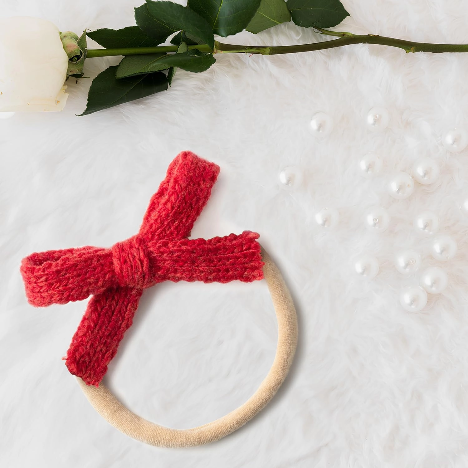 Avery Ribbed Knit Baby Band - Red | Soft Stretchable Ribbed Fabric with Bow Detailing | Gentle, Secure Fit for Everyday & Special Occasions