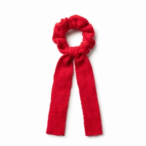 Avery Ribbed Knit Long Tail Scrunchie - Red | Soft Ribbed Fabric with Flowing Tails | Perfect for Ponytails & Buns | Stylish Everyday Accessory