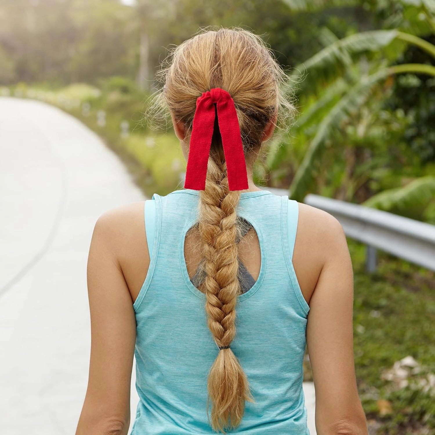 Avery Ribbed Knit Long Tail Scrunchie - Red | Soft Ribbed Fabric with Flowing Tails | Perfect for Ponytails & Buns | Stylish Everyday Accessory