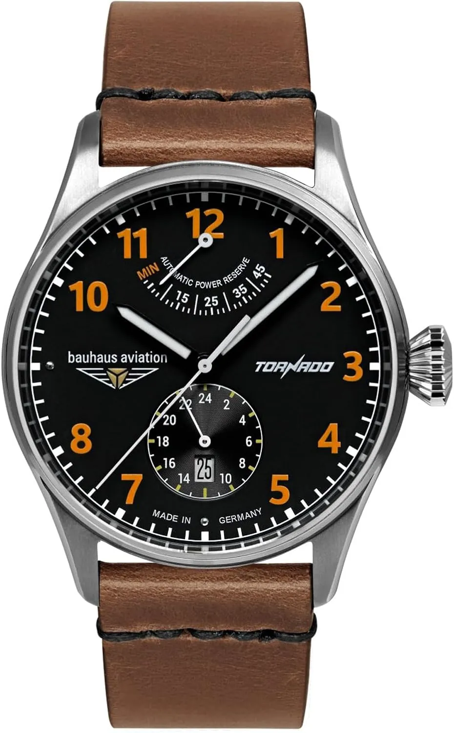 Aviation Men's Watch Automatic Tornado Series Power Reserve Indicator 5 ATM with Leather Strap 2790-5