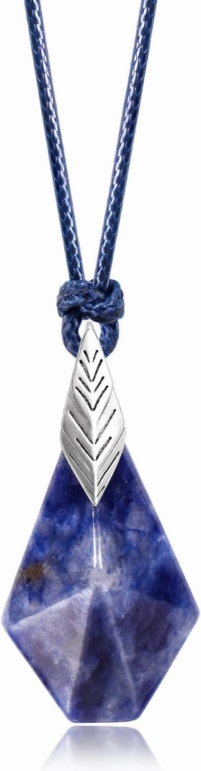 AWNL® Men's Sodalite Necklace with Sterling Silver Feather Pendant Waxed Cord Adjustable Length Gift for Men, 27.5 Inch
