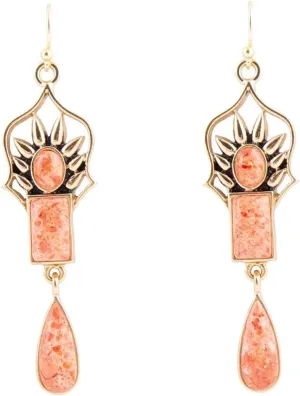 Barse Jewelry Albie Orange Sponge Coral and Golden Drop Earrings