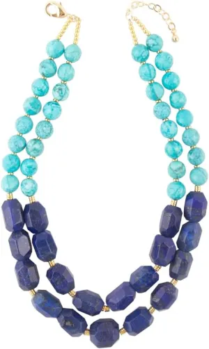 Barse Smooth Waters Lapis and Turquoise Statement Necklace