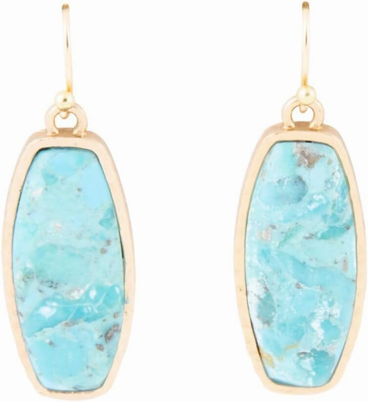 Barse Jewelry Odyssey Long Blue Turquoise and Golden Statement Earrings