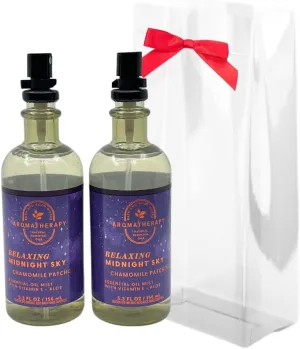 Bath & Body Works Aromatherapy Relaxing Midnight Sky Chamomile Patchouli Essential Oil Mist Gift Set with a Red Bow for Holidays & Gifts – Pack of 2