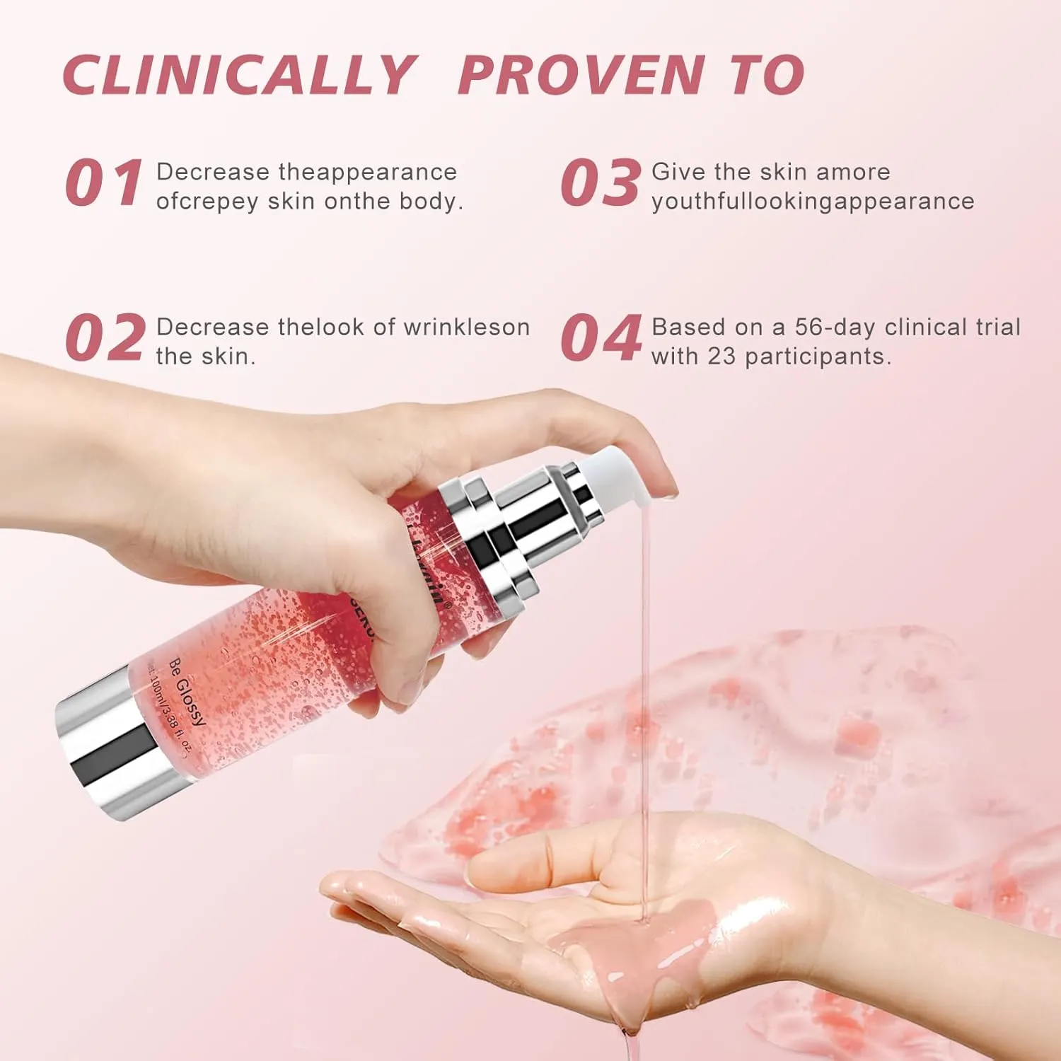 Be Glossy Body Serum for Wrinkles, Hyaluronic Acid, Vitamin E,Skin Tightening、Hydration Anti-Aging、Firming Serum 100ML/3.38 Fl Oz-1815