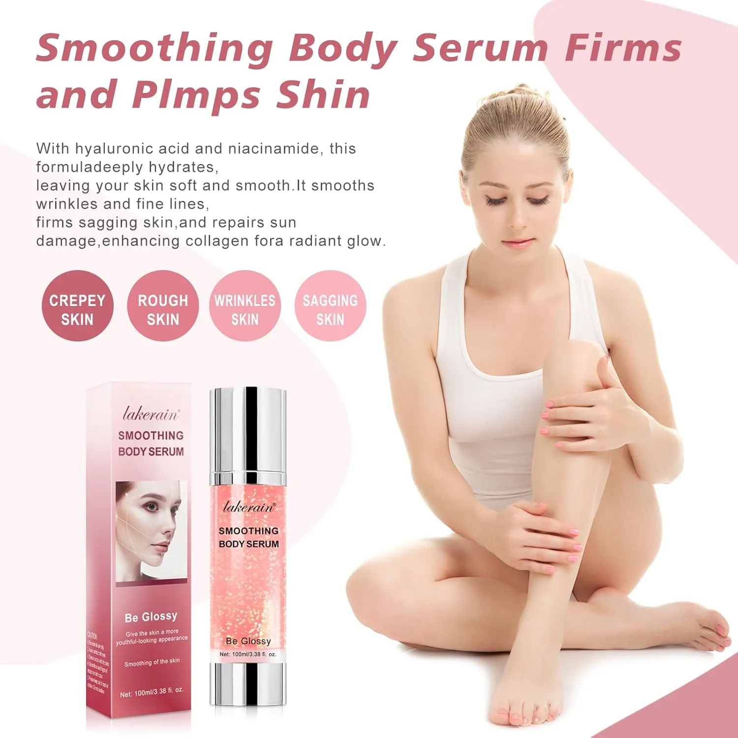 Be Glossy Body Serum for Wrinkles, Hyaluronic Acid, Vitamin E,Skin Tightening、Hydration Anti-Aging、Firming Serum 100ML/3.38 Fl Oz-1815