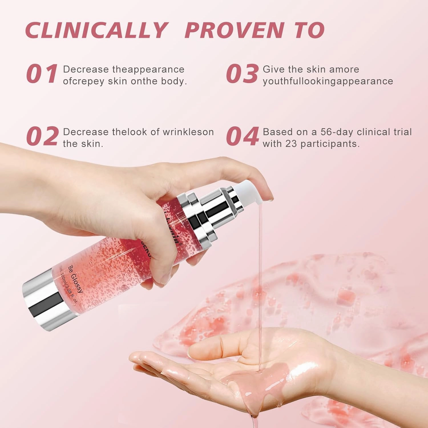 Be Glossy Body Serum for Wrinkles, Hyaluronic Acid, Vitamin E,Skin Tightening、Hydration Anti-Aging、Firming Serum 100ML/3.38 Fl Oz-0501