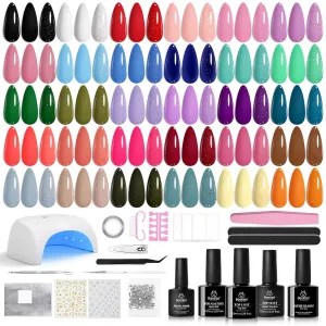 Beetles Gel Nail Polish Kit with U V Light, Beetles Four Seasons Glow 32 Colors Gel Polish 54 Pcs Nail Kit with Base and Matte&Glossy Top Coat Soak Off DIY Art Manicure Gifts for Women Teens Girls