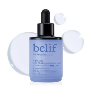 belif Super Drops Multi-7 Hyaluronic Hydrating Serum - 24-hr Moisturization, Hyaluronic Acid, Panthenol, Lightweight Daily Essence | Korean Skincare (1.01 fl. oz)