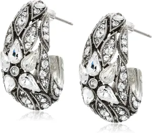 Ben-Amun Jewelry Statement Swarovski Crystal Stud Hoop Earrings