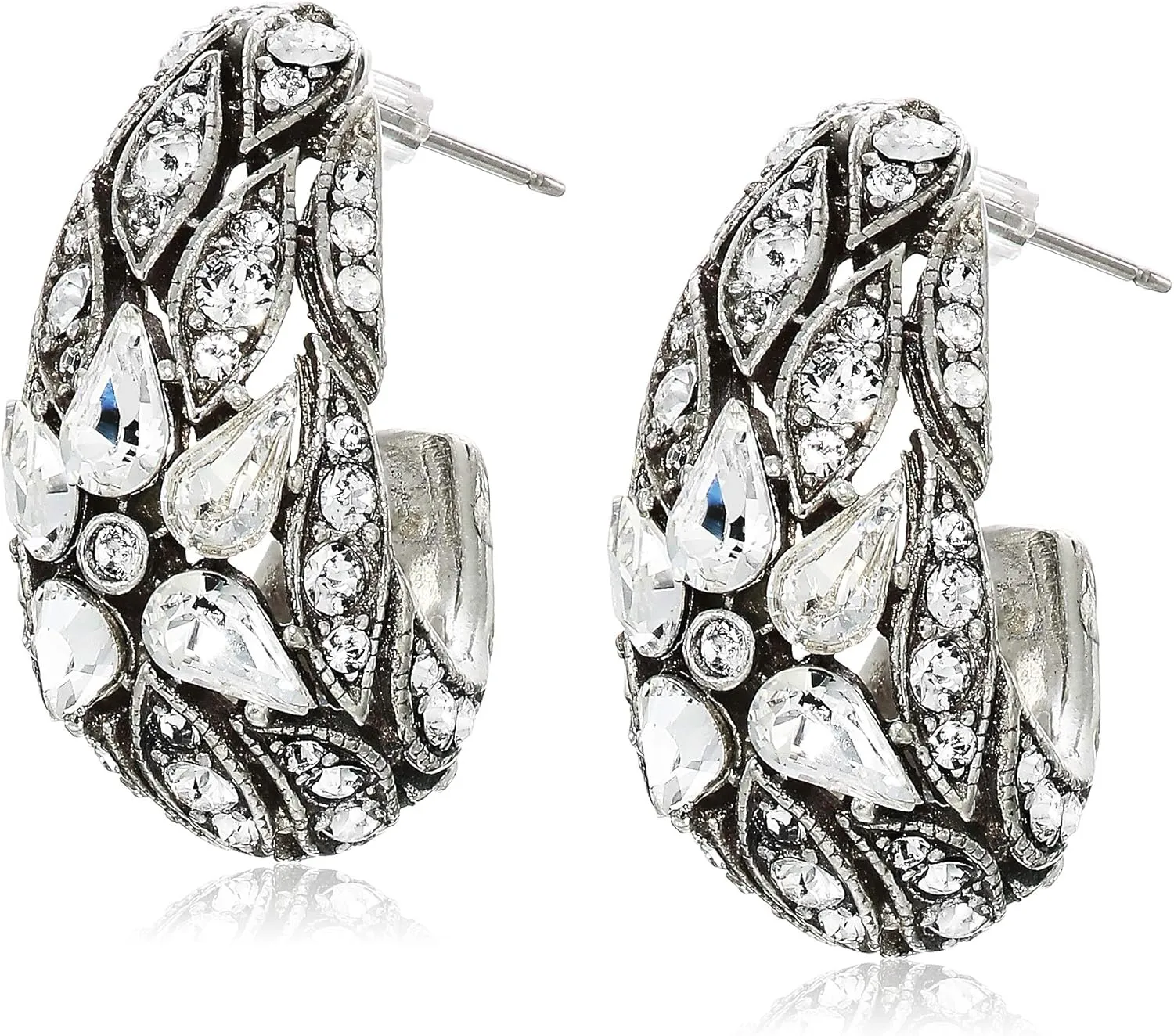 Ben-Amun Jewelry Statement Swarovski Crystal Stud Hoop Earrings