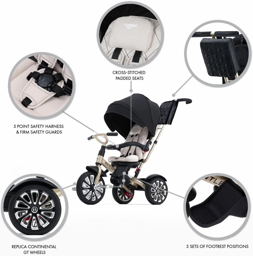 Bentley Trike - All Terrain Toddler Bike 6-in-1, Mulliner Gold Limited Edition, Officially Licensed and Designed by Bentley Motors UK; Baby to Big Kid Tricycle (6m-5y )