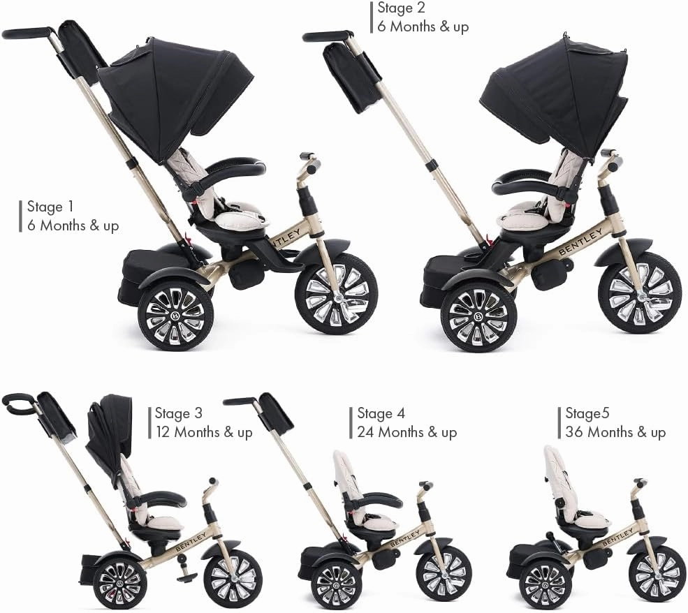 Bentley Trike - All Terrain Toddler Bike 6-in-1, Mulliner Gold Limited Edition, Officially Licensed and Designed by Bentley Motors UK; Baby to Big Kid Tricycle (6m-5y )