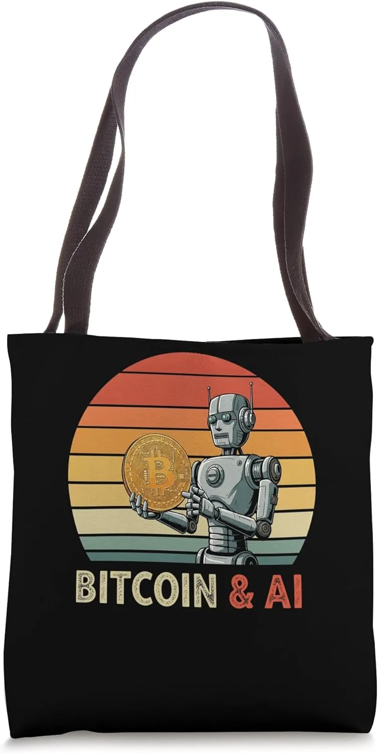 Bitcoin & AI KI Roboter Mining digital Nakamoto HODL Bitcoin Tote Bag