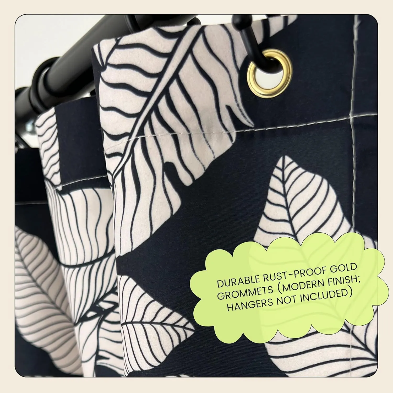 Black and Cream Banana Leaf Shower Curtain – 72x72 Tropical Botanical Fabric Bathroom Curtain, Minimalist Neutral Design, Modern Boho Aesthetic for Apartments or Guest Bathroom Decor