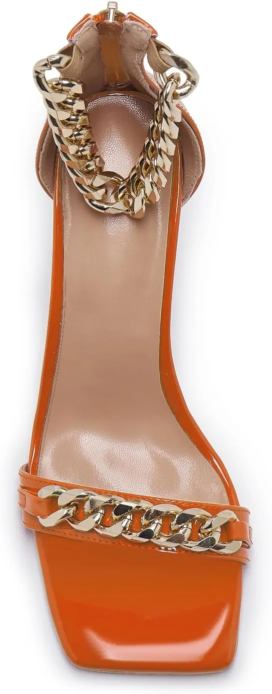 Black and Gold Heels for Women Square Open Toe Stiletto High 3 inch Heels with Back Zip Design