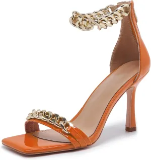 Black and Gold Heels for Women Square Open Toe Stiletto High 3 inch Heels with Back Zip Design