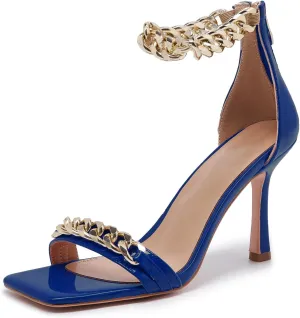 Black and Gold Heels for Women Square Open Toe Stiletto High 3 inch Heels with Back Zip Design
