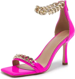 Black and Gold Heels for Women Square Open Toe Stiletto High 3 inch Heels with Back Zip Design