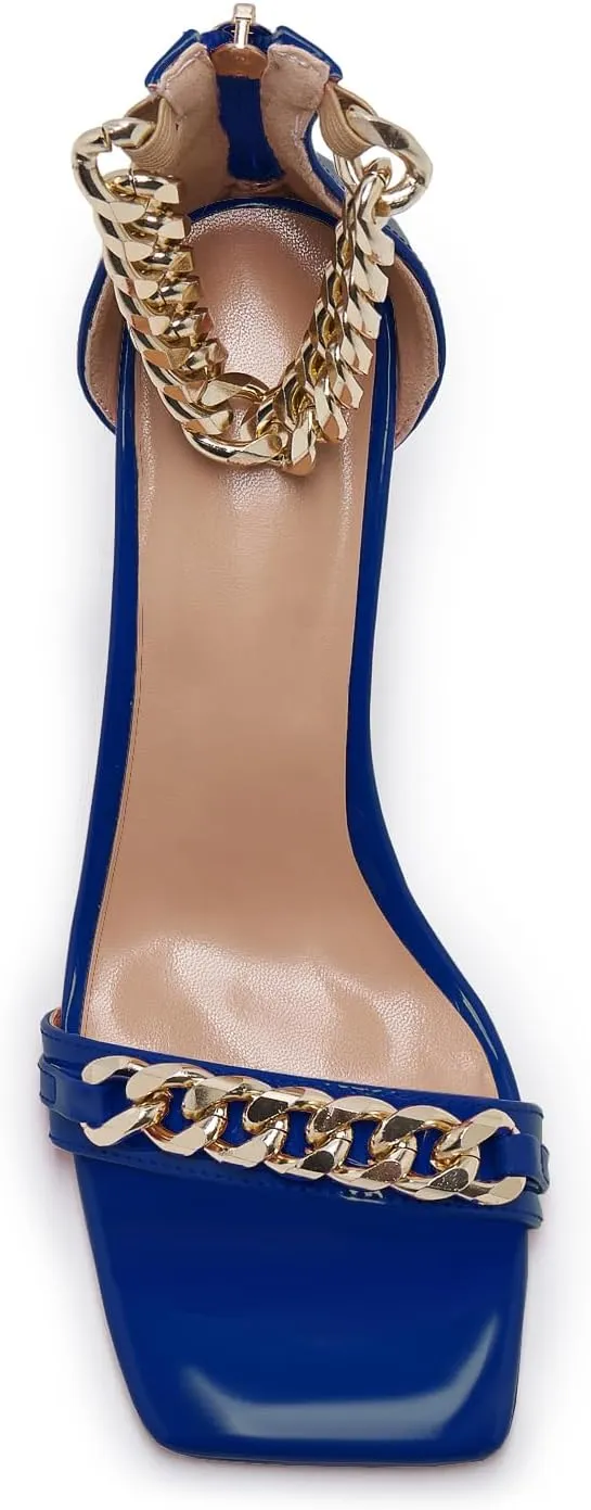 Black and Gold Heels for Women Square Open Toe Stiletto High 3 inch Heels with Back Zip Design