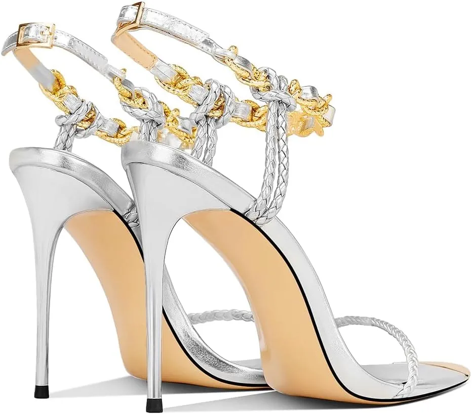 Black Pumps for Women Gold Chain Ankle Strap Open Toe Pointed Toe Stiletto High Heels for Formal Events Weddings Parties and Evening Wear