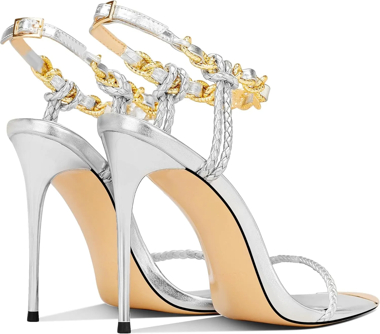 Black Pumps for Women Gold Chain Ankle Strap Open Toe Pointed Toe Stiletto High Heels for Formal Events Weddings Parties and Evening Wear