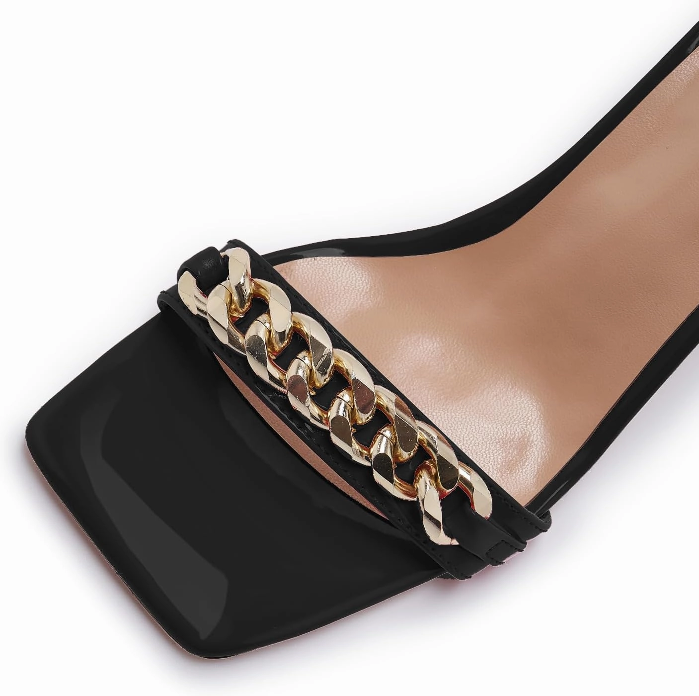 Black and Gold Heels for Women Square Open Toe Stiletto High 3 inch Heels with Back Zip Design