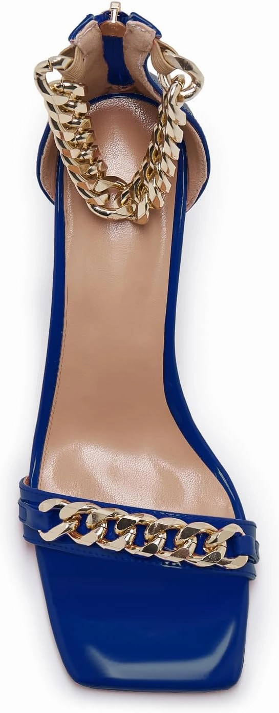 Black and Gold Heels for Women Square Open Toe Stiletto High 3 inch Heels with Back Zip Design