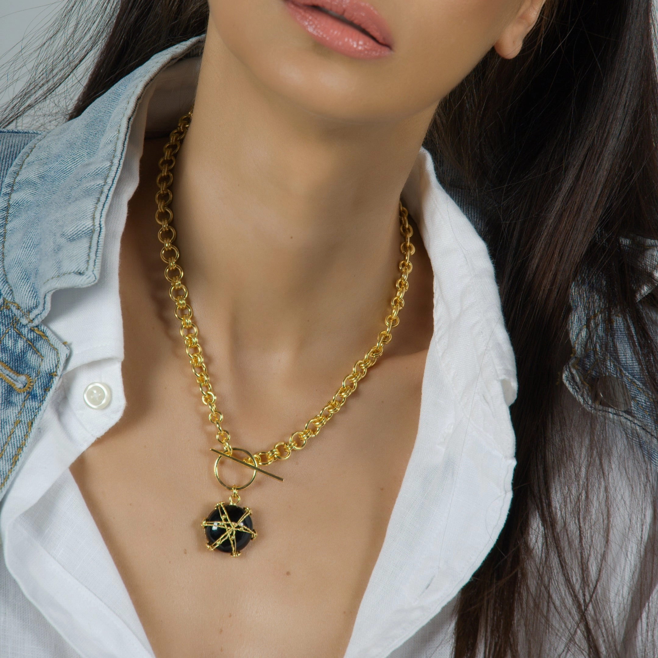 Black Onyx Short Choker Style Mesh Necklace