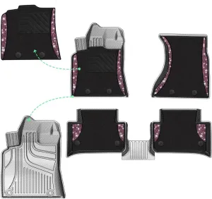 Bling Floor Mats Fit for Porsche Macan 2014-2025 Bling Diamond Double Layer Floor Mats, Shining Rhinestone Carpet Sparkly Glitter Crystal Custom Fit 3D All Weather Car Mats, Black Pink