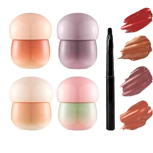 Blurring Pudding Pot Lip, Pudding Glow Lip Balm, Hydrating, Non-Sticky Glossy Tinted Lip Balm Makeup 0.28 Oz (4 Mix)
