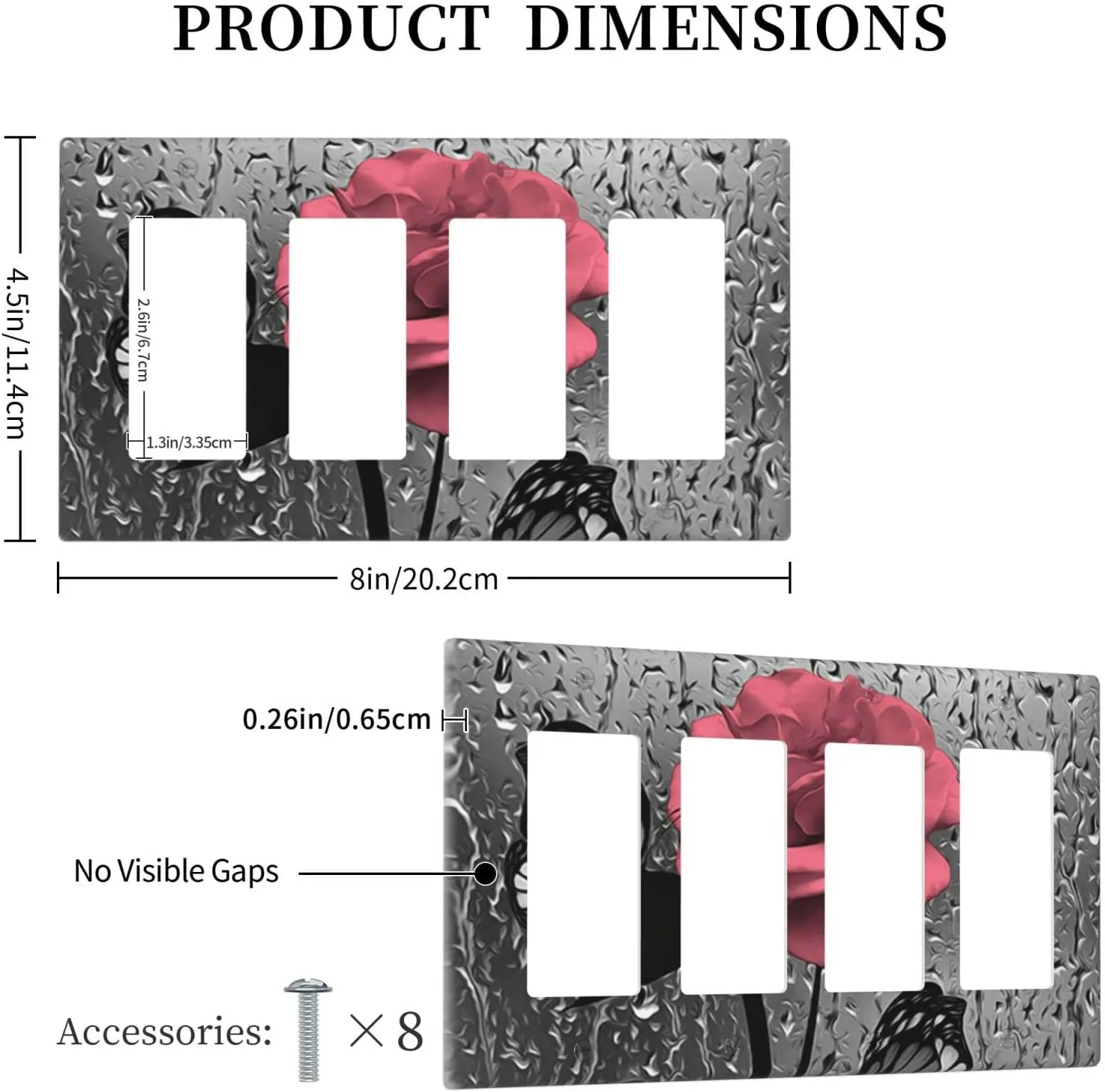 Blush Pink Gray Rose Flower 4 Gang Rocker Light Switch Cover Quad Decorator Wall Plate Decorative Outlet Covers Switchplate Electrical Faceplate for Kitchen Bathroom Farmhouse Home Wall Panel Decor