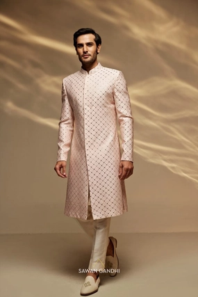 Blush pink mirror sherwani