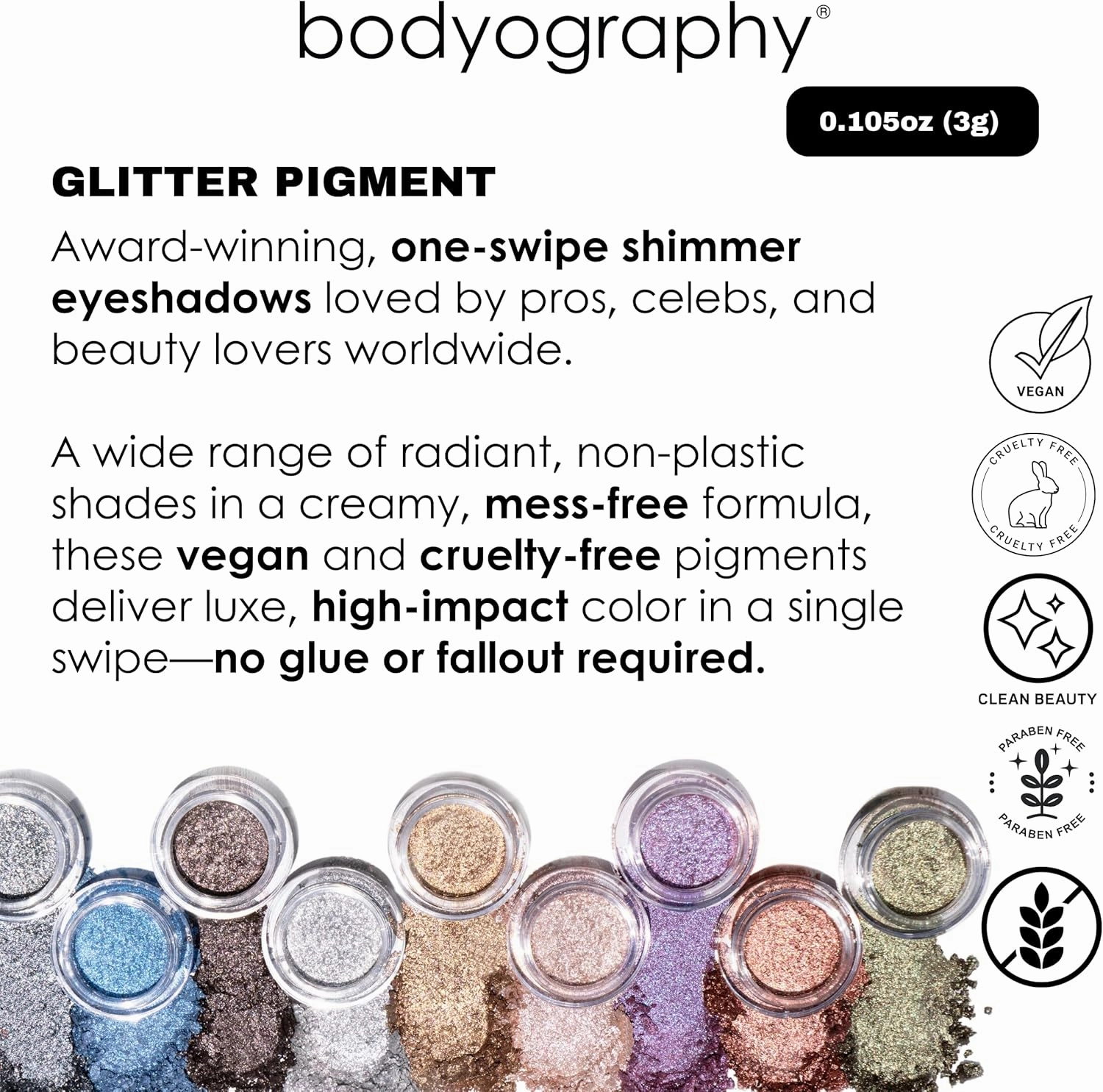 Bodyography Glitter Pigment - Halo Silver Diamond for Women - 0.105 oz Eye Shadow