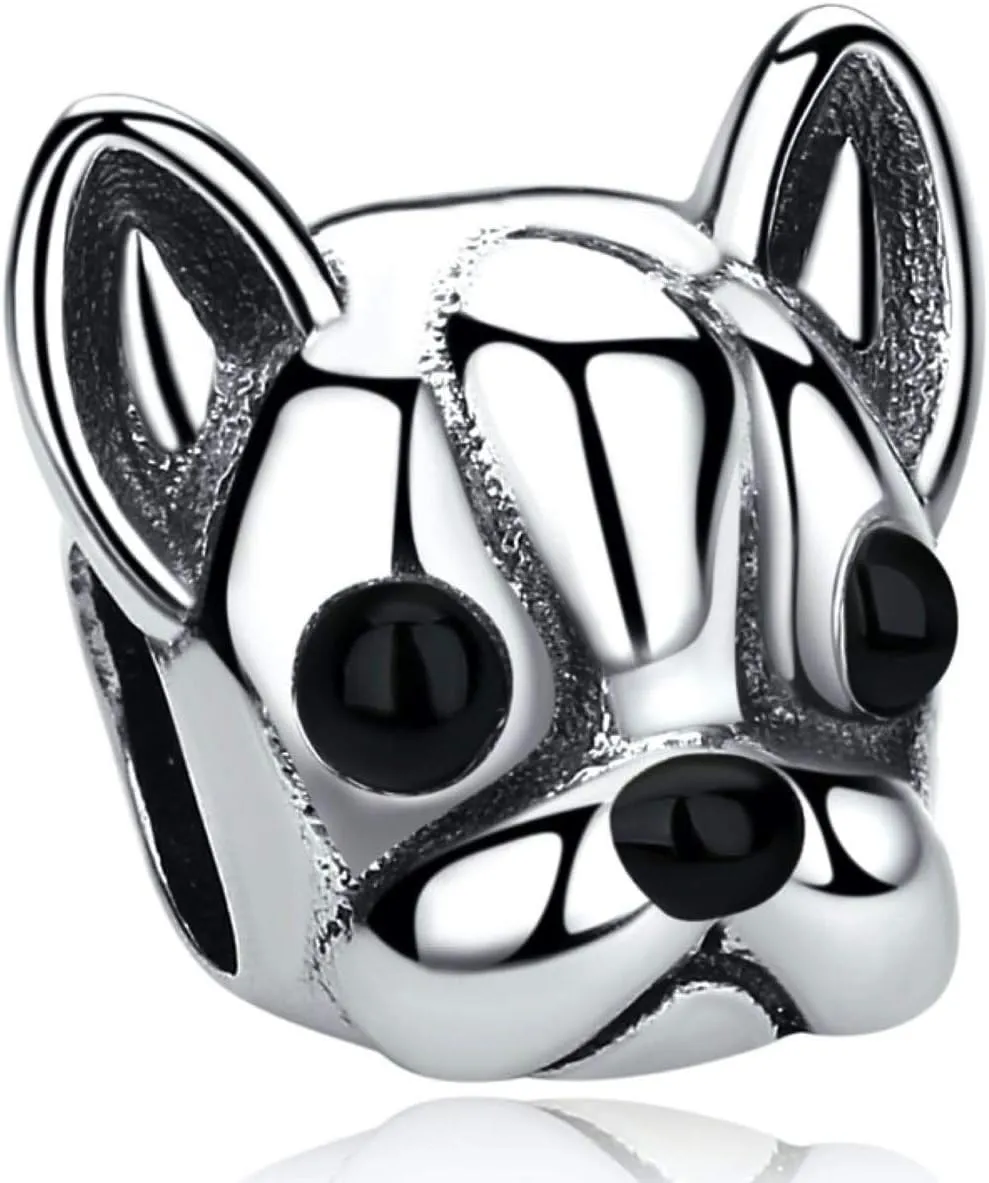 BOLENVI Boston Terrier Bulldog Dog Head 925 Sterling Silver Charm Bead For Pandora & Similar Charm Bracelets or Necklaces