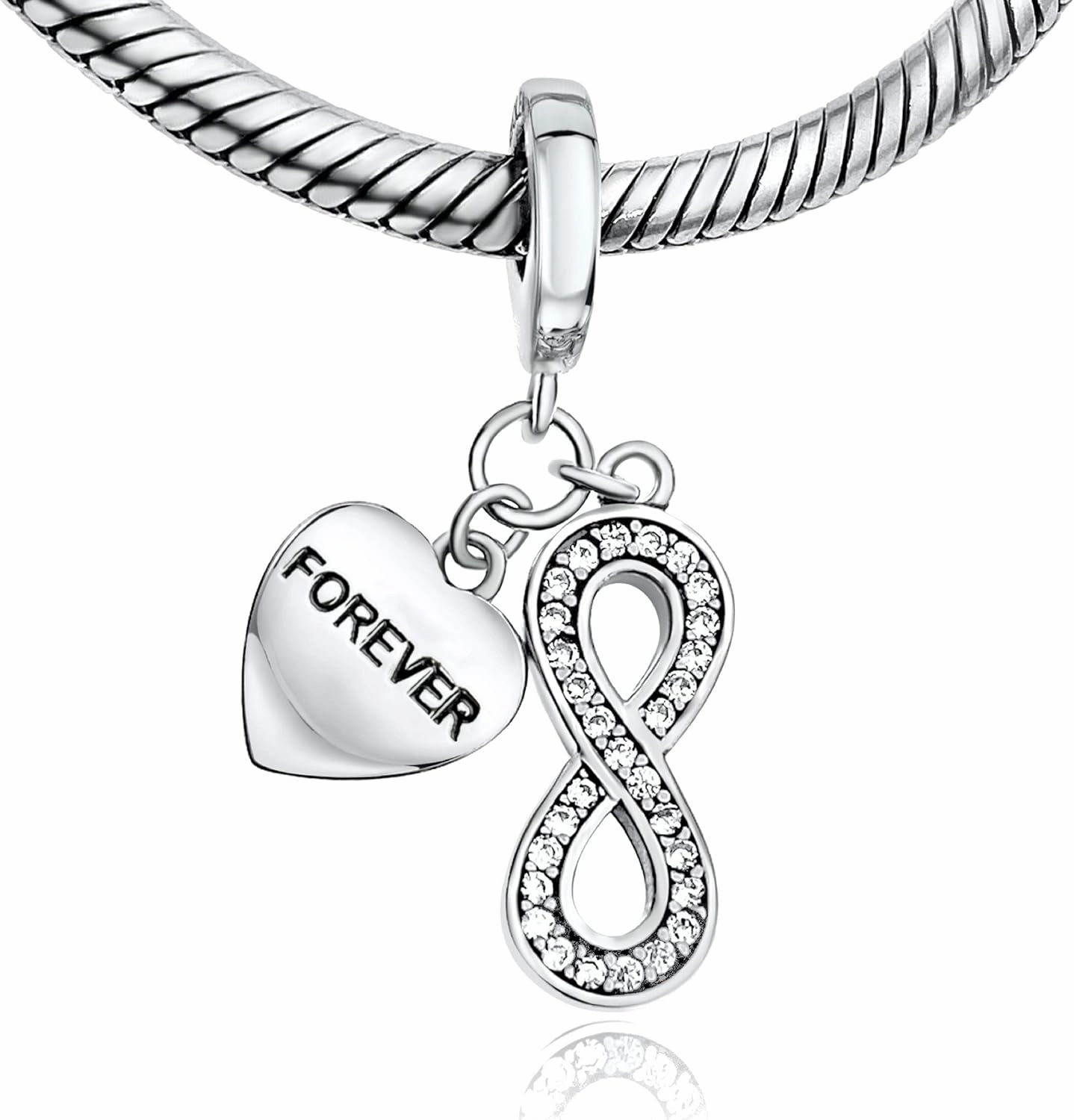 BOLENVI Forever Infinity Lovers Couple 925 Sterling Silver Pendant Charm Bead For Pandora & Similar Charm Bracelets or Necklaces