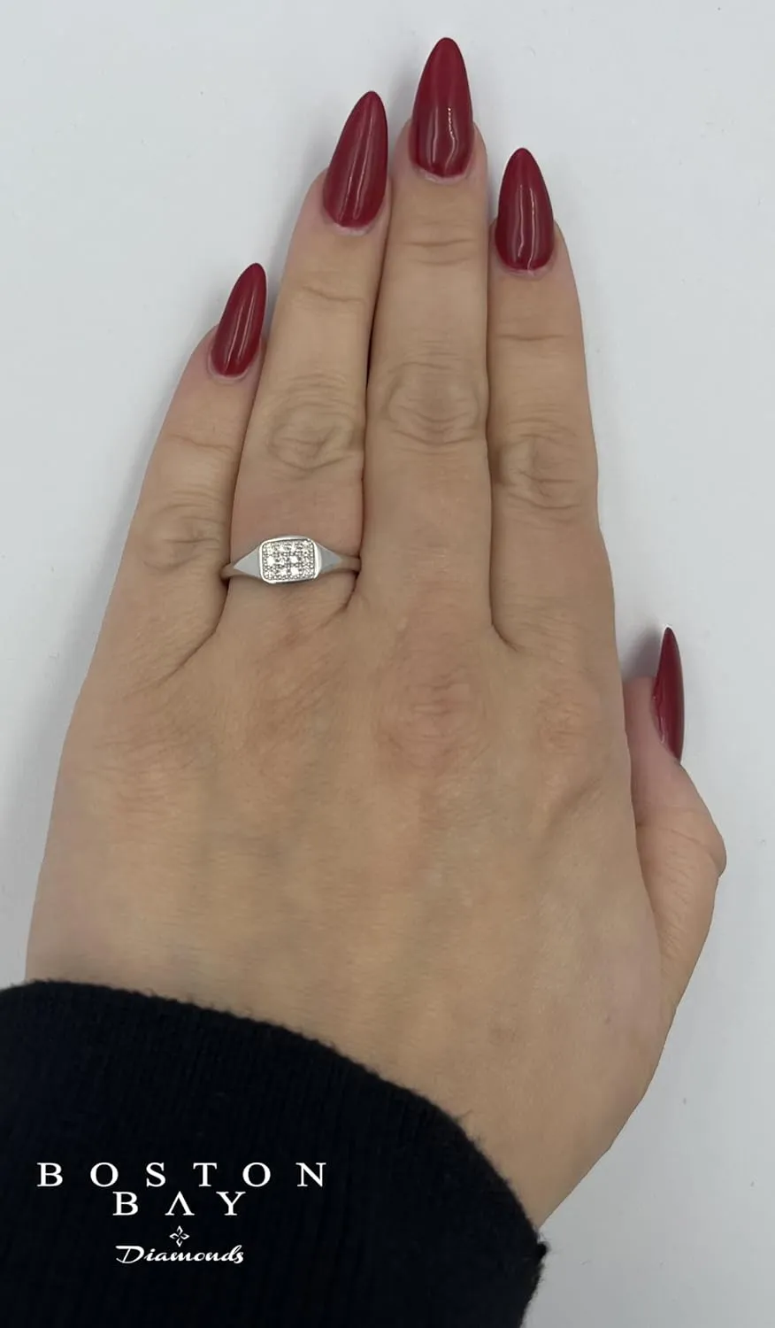 Boston Bay Diamonds Diamond Signet Ring in 14K Yellow Gold or Rhodium Plated Sterling Silver, Choice of Style