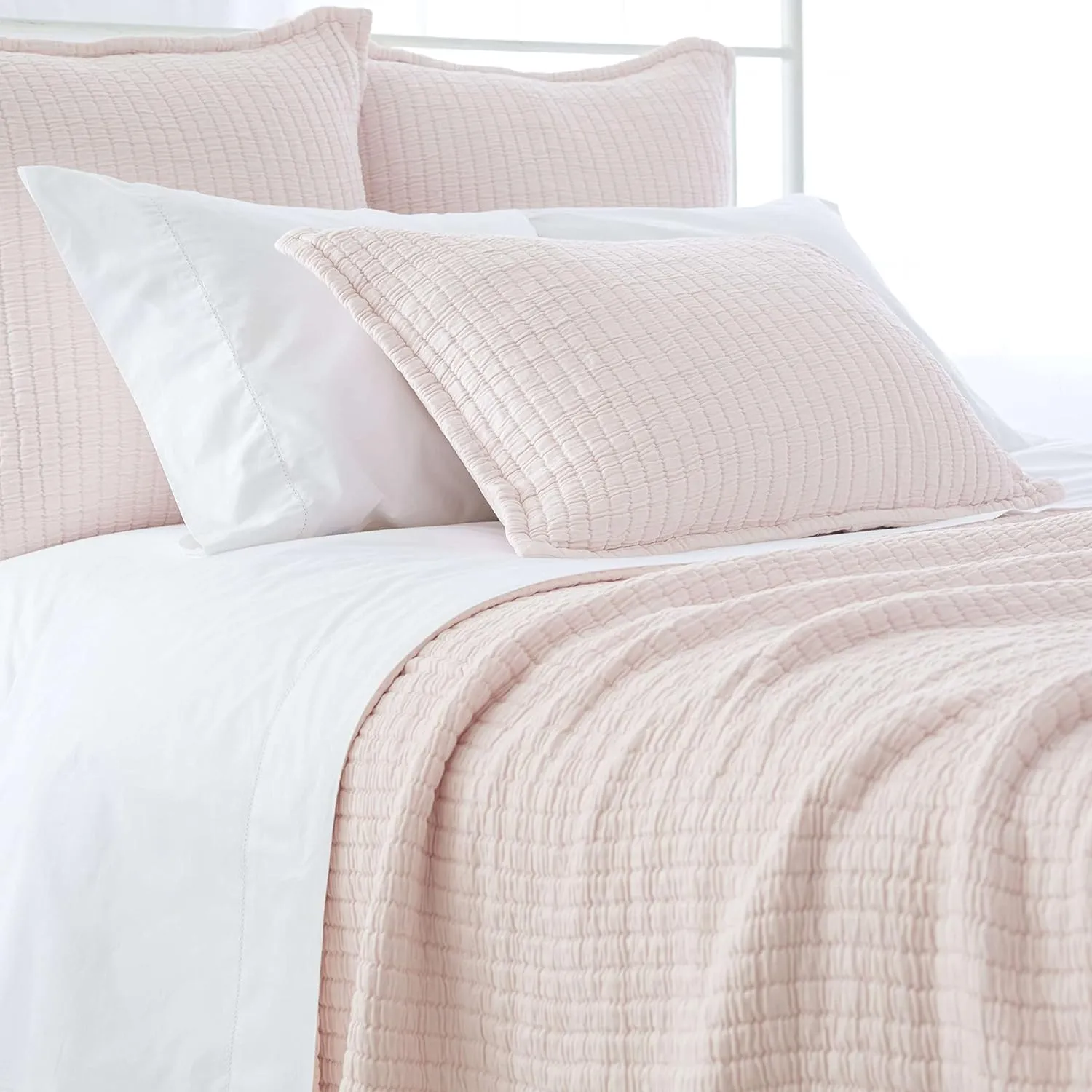 Boyfriend Soft Pink Matelasse Coverlet, Queen Size, Pink Solid Pattern