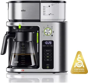 Braun MultiServe Coffee Machine 7 Programmable Brew Sizes / 3 Strengths   Iced Coffee & Hot Water for Tea, Glass Carafe (10-Cup), White, KF9150WH