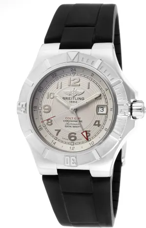 Breitling Men's Aeromarine Auto/Mechanical GMT Stratus Silver Dial Black Rubber