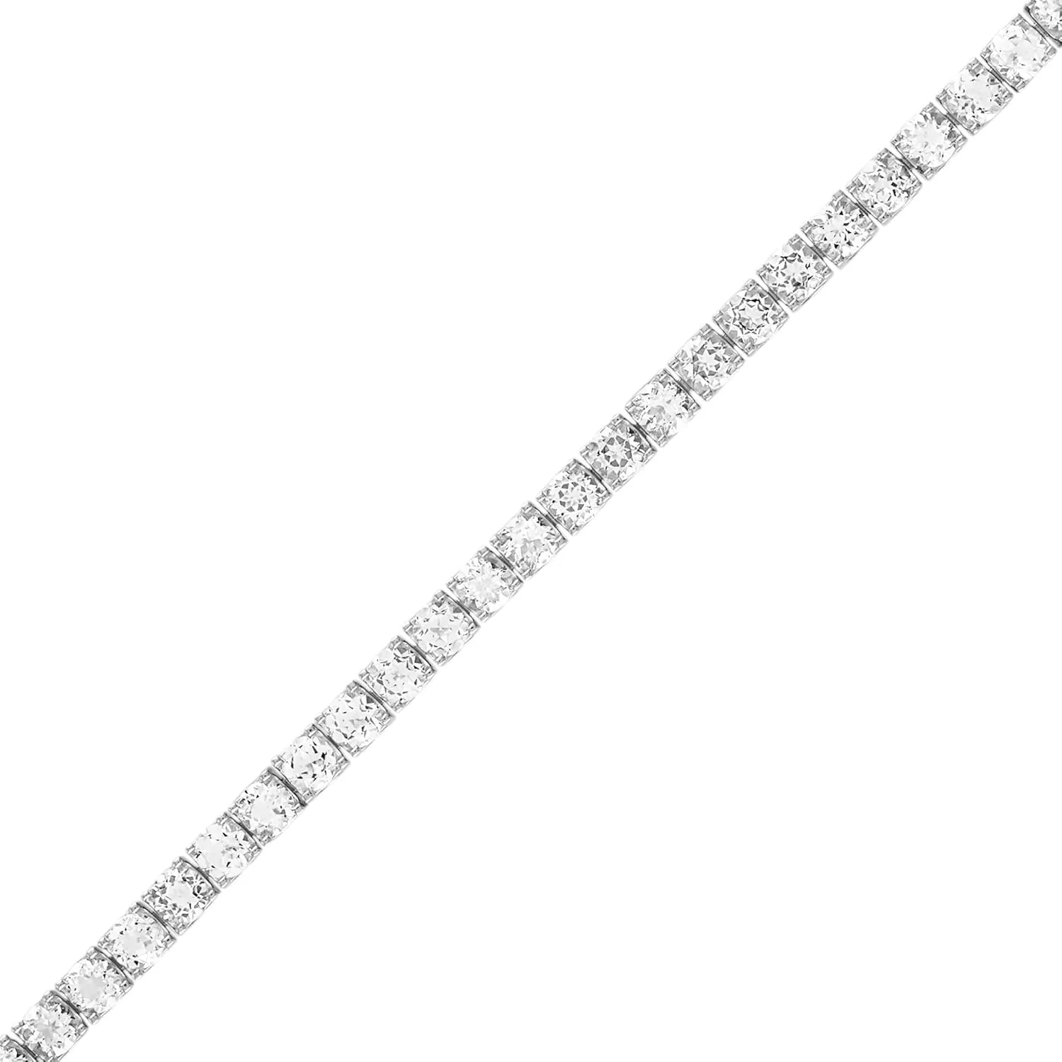 Bulova Jewelry Men's Rhodium Plated Sterling Silver Tennis Bracelet with 5mm White Topaz