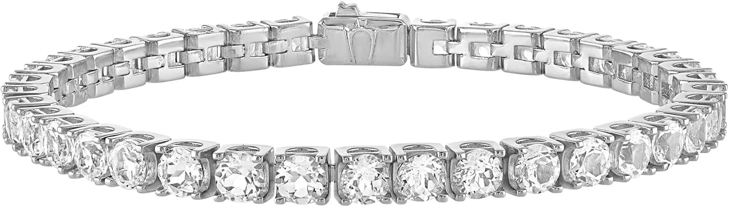 Bulova Jewelry Men's Rhodium Plated Sterling Silver Tennis Bracelet with 5mm White Topaz