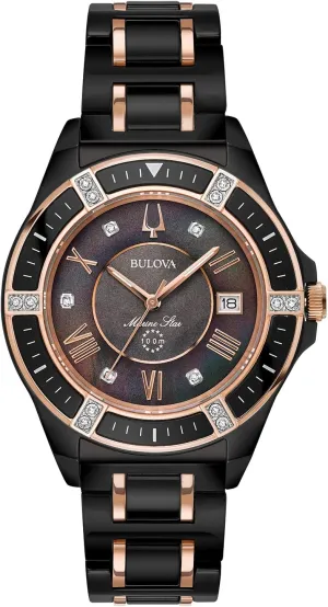 Bulova Ladies' Marine Star 'Series L' 3-Hand Day Date Quartz Diamond Ceramic Watch, Sapphire Crystal, 100M Water Resistant, Mother-of-Pearl Dial, 37mm