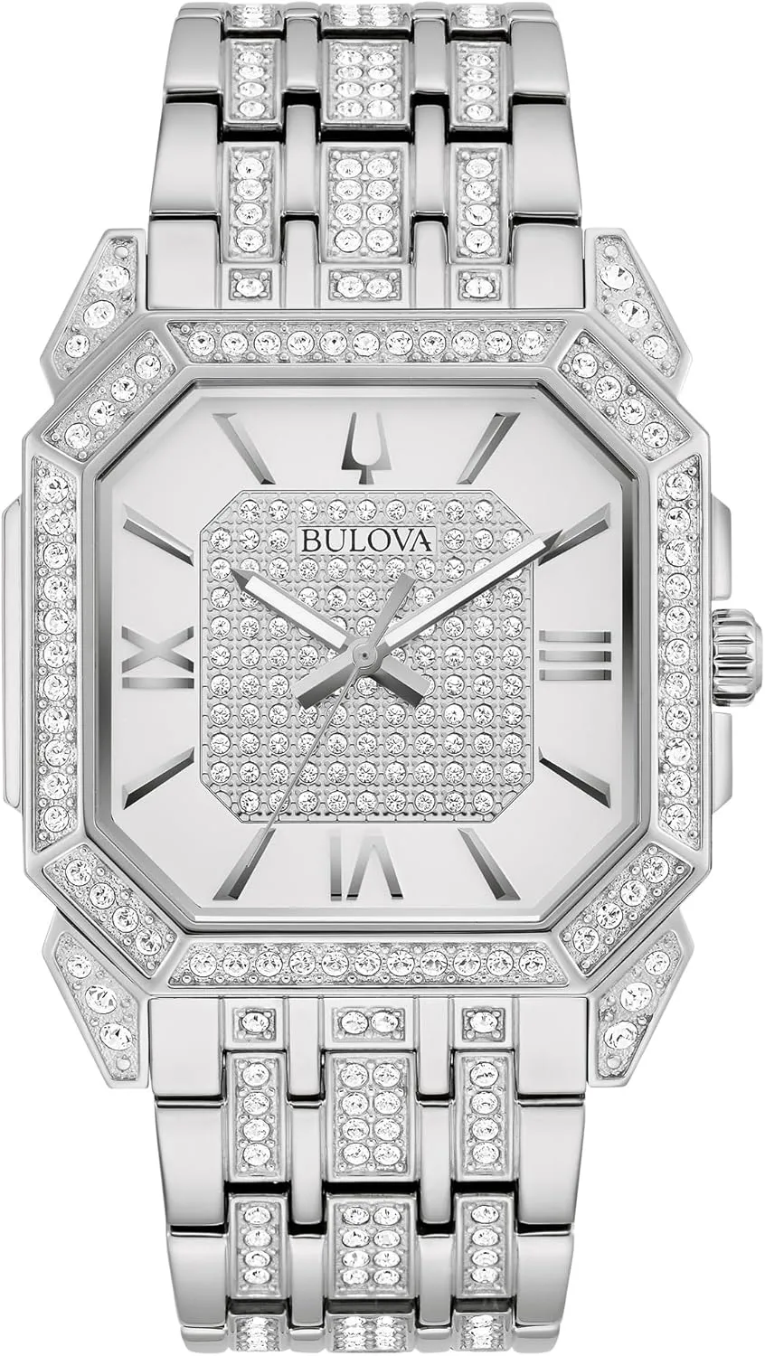 Bulova Men's Crystal Octava Silver Stainless Steel Watch; Octagon Shape Dial, 3 Hand Style: 96A285