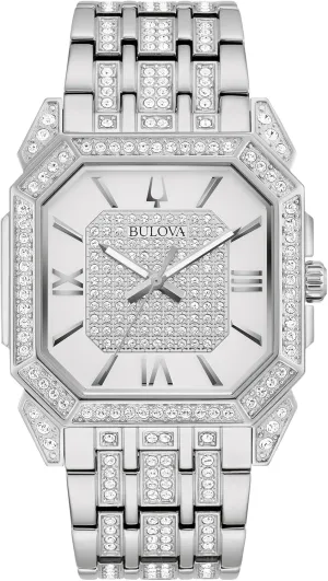 Bulova Men's Crystal Octava Silver Stainless Steel Watch; Octagon Shape Dial, 3 Hand Style: 96A285