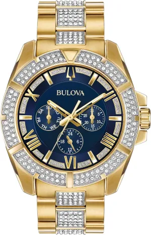 Bulova Men's Crystals Phantom Gold Tone Stainless Steel 6-Hand Multi-Function Quartz Watch Style: 98C128