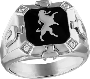 Bulova Men's Jewerly Crest of Bohemia Rhodium Plated Sterling Silver and Black Enamel Ring, 4 Diamonds, Signature Tuning Fork