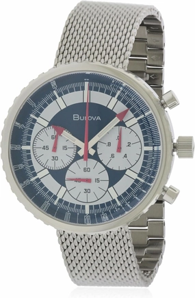 Bulova Men's Archive Series 'Chronograph C' 6-Hand Chronograph Precisionist Stainless Steel Mesh Watch with Interchangable Blue Leather Strap; Sapphire Crystal Style: 96K101
